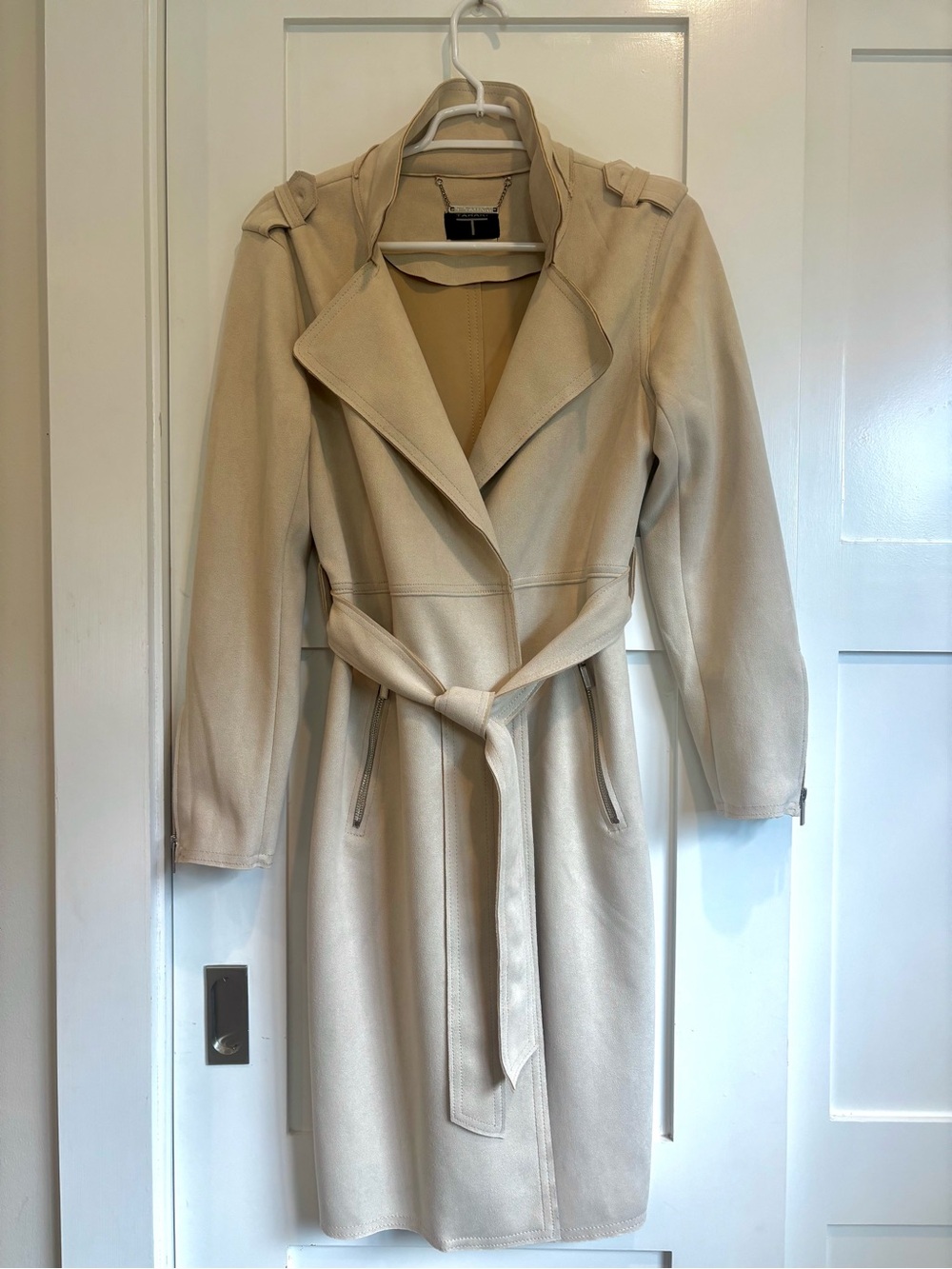 Tahari Light Cream Belted Trench Coat